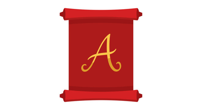 Elegant red scroll with gold calligraphy letter A on a white background, showcasing traditional artistic design