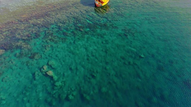Wide Aerial Drone Stranded Cargo Ship Rocky Coastline Phan Rang Vietnam 2023