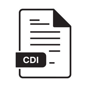 A simple black and white icon depicting a document with a cdi label