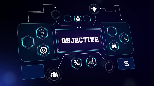Business objective concept video featuring a futuristic digital interface for target setting presentations, corporate mission explainers, and strategy backgrounds