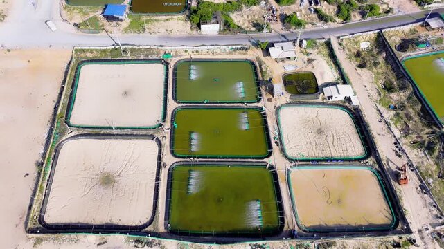 Aerial Drone Agricultural Aquaculture Activity Rocky Coast Phan Rang Ninh Thuan Vietnam