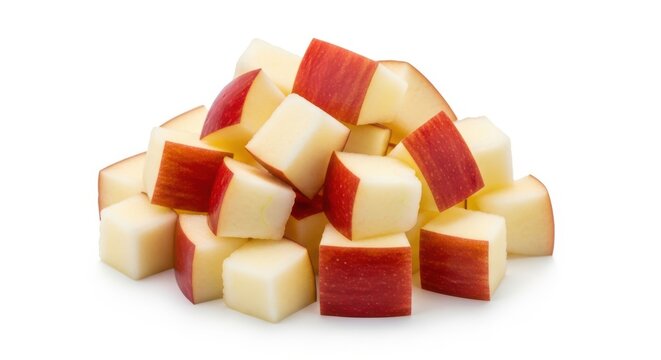 Fresh red apple cubes isolated on white background