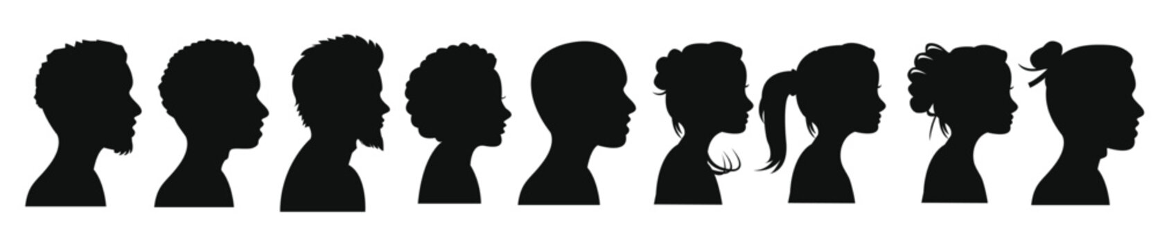  group young people silhouettes profile silhouette faces