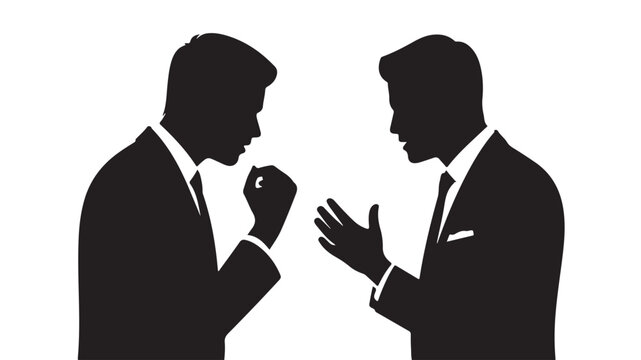 Business Communication Silhouette of Two Men in Suits Having Professional Discussion or Negotiation