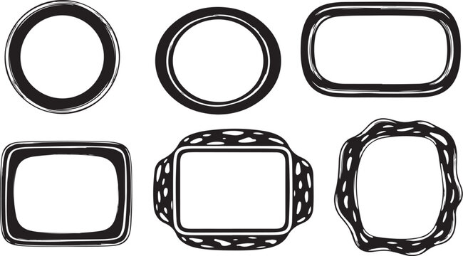 Black and white frame borders, empty photo frames, vector illustration set, decorative borders