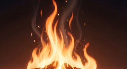Fototapeta premium Vibrant Campfire Flames with Embers and Smoke Rising in Darkness