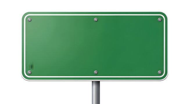 Green blank road sign on a metal pole for direction or information