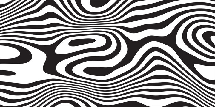 Creative twisting whirl motion and 3D illusion in abstract op art striped lines pattern with experimental line flow and layered illusion depth, graphic illustration