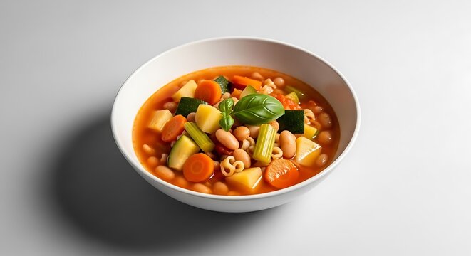 A wholesome bowl of traditional italian minestrone soup filled with fresh garden vegetables