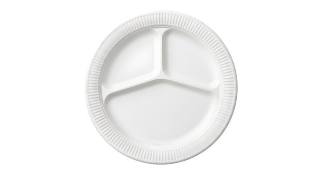 White disposable plate with three compartments for food portioning