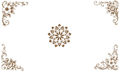 Dark Brown Vintage Floral Calligraphy Corner Ornament Set  © Rafiul2007