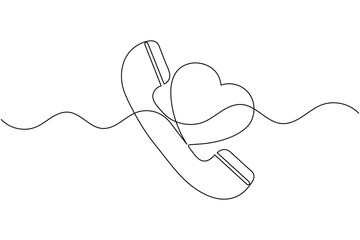 Obraz premium Heart Phone Call Icon Continues One Line Drawing Minimal Customer Care Support Outline Vector Illustration
