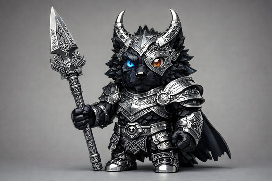Yuru-Mecha: Gemstone - Odin Wolf with Obsidian Armor, 3D Chibi Mecha