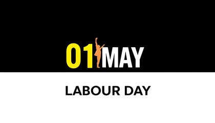 Labour day celebration poster with 01 may text and silhouette of a worker raising hands in victory, creative graphic design for international workers day
