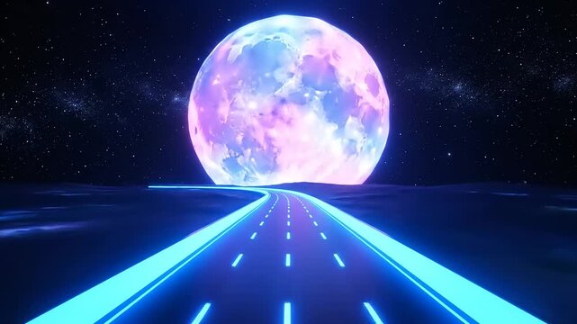 Glowing Moon on a Dark Highway.