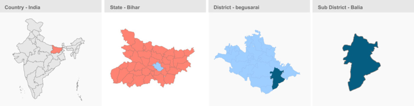 Balia map District begusarai State Bihar Republic of India  high quality professional illustration image graphic suitable for digital media marketing 