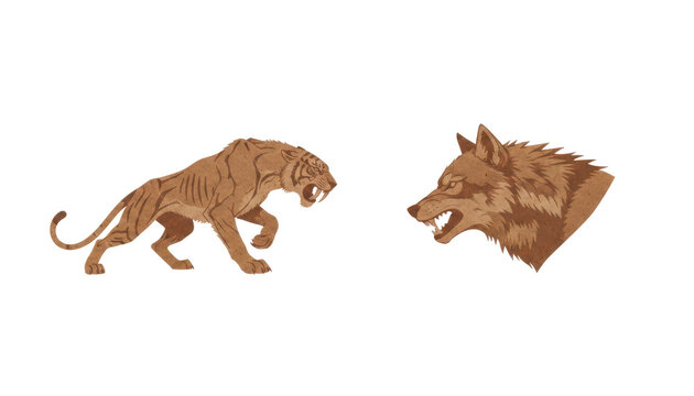 Saber-Toothed Cat and Wolf in Confrontation