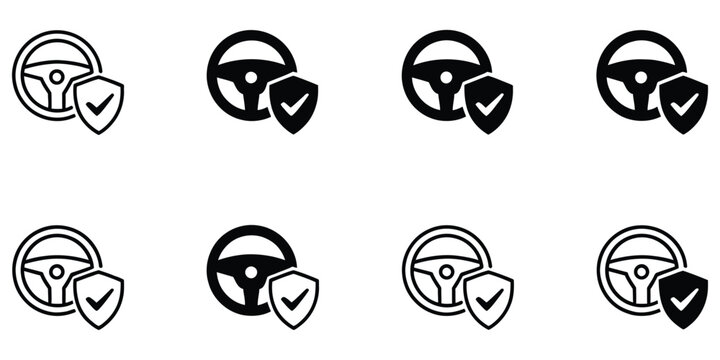 Driver safety icons set collection featuring seatbelt symbols, speed limit warnings, road awareness signs, defensive driving indicators, accident prevention graphics, modern minimal vector design