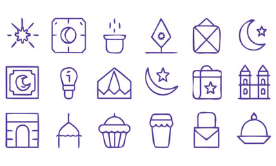 Fototapeta premium Collection of minimalist line icons featuring various symbols and objects isolated on transparent background
