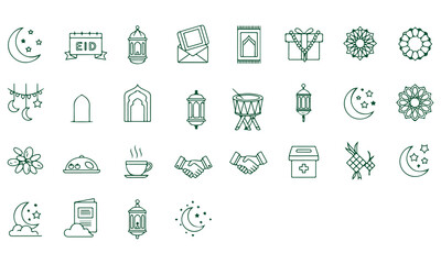 Obraz premium Eid celebration icons set with cultural symbols and festive elements