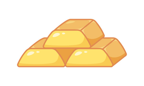 Gold bars stacked neatly in kawaii style. Vector illustration for treasure, wealth, or kids finance themes. Isolated icon on white background