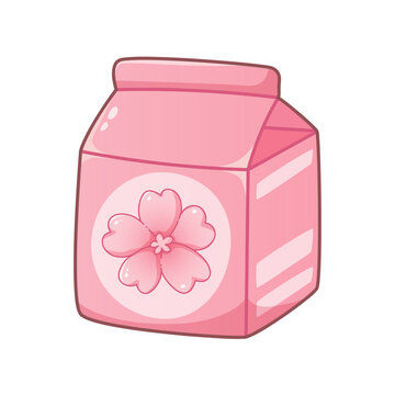Milk drink with sakura in box, milk carton. Sakura dish for the spring festival, Japanese holiday Hanami