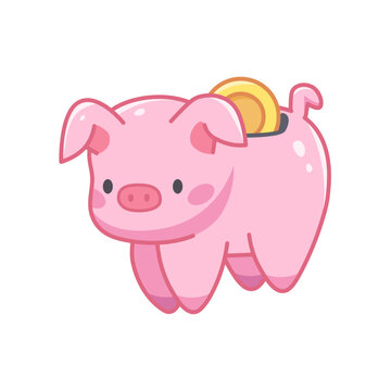 Cute cartoon piggy bank in kawaii style. Vector icon for financial literacy, cozy games, and kids
