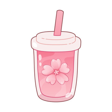 Tea, drink with sakura. Vector illustration for Japanese holiday Hanami. Spring festival of cherry blossoms icon