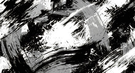 Fototapeta premium Abstract grunge background with black and white paint brush strokes