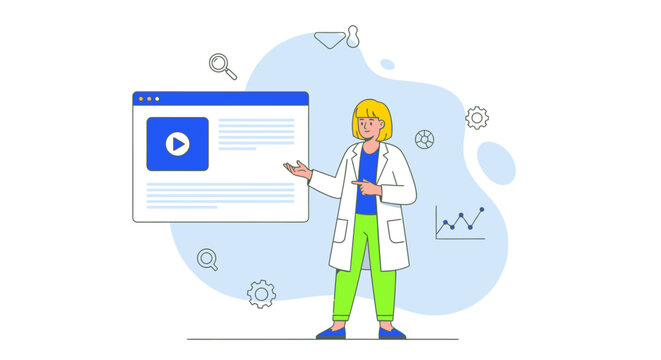 Flat design woman developer, web browser interface, coding symbols, modern software engineer, colorful illustration