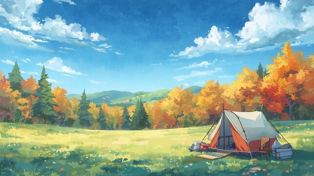 キャンプの水彩イラスト