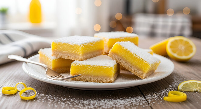 Lemon bars on a white plate.