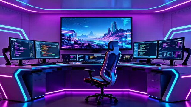 Futuristic gaming and coding workstation