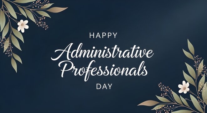 Happy administrative professionals day graphic with flower and scroll design