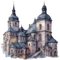 Fototapeta premium Christianity - monastery watercolor object isolated png. 