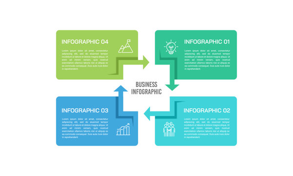 Business cycle diagram. Infographic modern 4 stage continuous cycle diagram for strategic process management. Vector illustration.