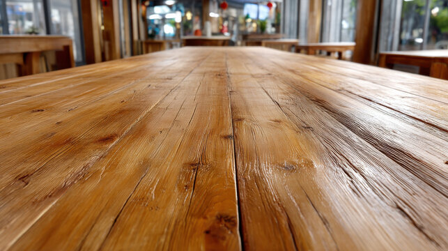 Wooden table rustic plank texture surface brown perspective long empty detail wooden table rustic plank texture surface brown perspective long empty detail cafe interior, warm natural grain