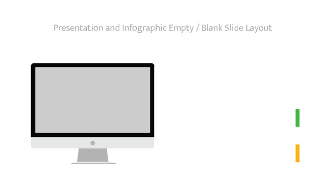 Blank desktop monitor with an empty screen for presentations and infographics, alongside colored status bars