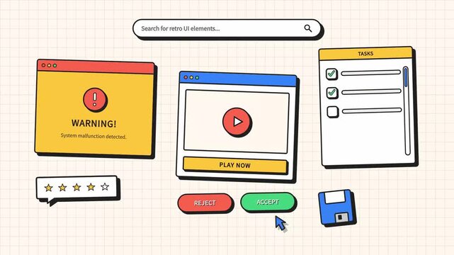 Creative Doodle Collection of Digital User Interface Elements and Web Design Components for Modern Applications and User Experience