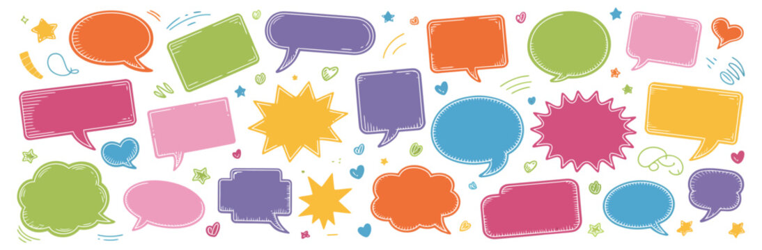 Bubble text frame with crayon speech cloud, comic pencil chat box with chalk grunge texture, pastel pen hand drawn vector illustration, playful doodle style, kids design elements for messages, notes