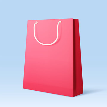 A pink shopping bag in minimalist style on a soft blue backdrop, representing retail and purchase concepts. Vector illustration