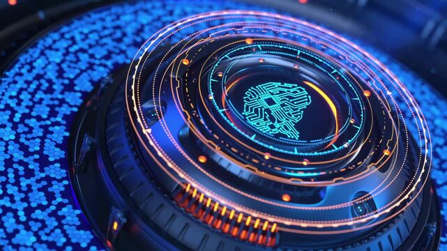 Technology Artificial intelligence AI blue brain animation digital data concept. Futuristic Cyber Technology Innovation network. tech HUD UI backgrounds