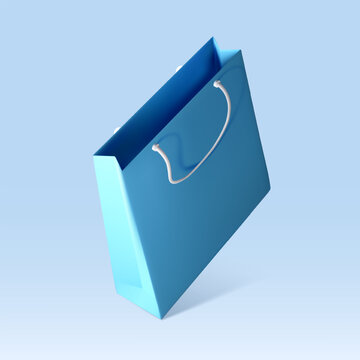Blue shopping bag shown in clean minimal style on light background, concept of retail and commerce. Vector illustration