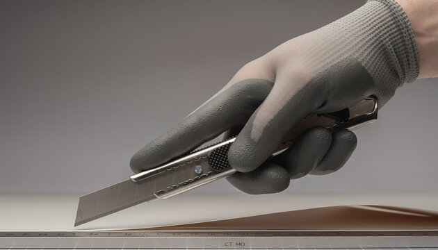 Precision Cutting with Utility Knife in Professional Work Environment
