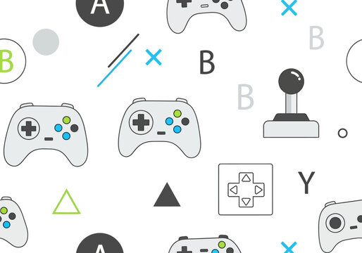Video Game Controller Pattern with Geometric Shapes and Symbols, Digital Art