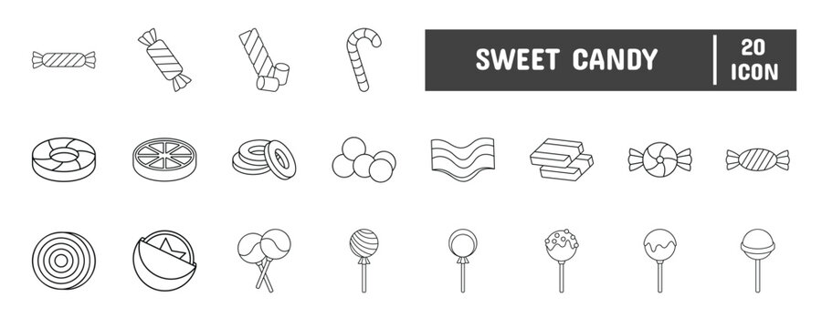 20 Sweet Candy Line Icon Illustration Set