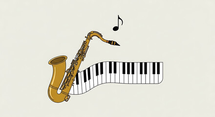 Naklejka premium Harmonious Blend Saxophone and Piano Keys Melding for an International Jazz Day Celebration
