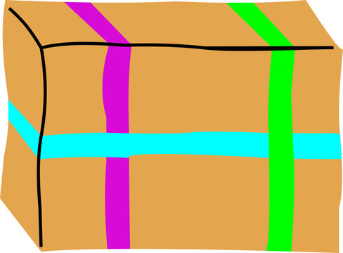 Cardboard box secured with bright colorful straps