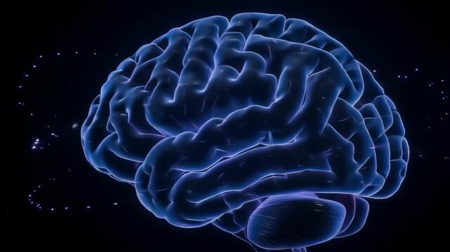 3D glowing human brain neural activity animation in 4k cinematic footage