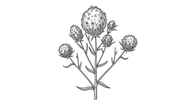 Detailed vector illustration of a thistle plant with flowers and leaves